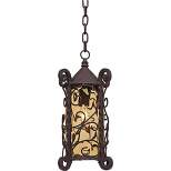 John Timberland Casa Seville Vintage Rustic Outdoor Hanging Light Dark Walnut Scroll 15" Champagne Water Glass for Post Exterior Barn Deck House Porch