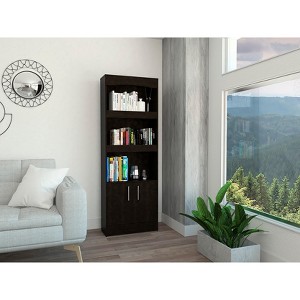 TOAOTBNBO 70.8" Inch High Bookcase with Double Doors, Tall Metal Bookshelf for Magazines Small Apartment Display Book Shelf, Black - 1 of 4