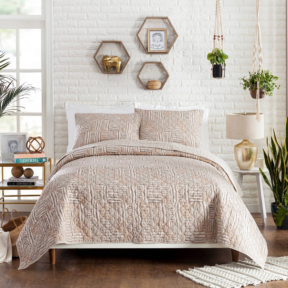 Photos - Duvet 3pc Queen Abrazo Quilt Set Taupe - Justina Blakeney for Makers Collective