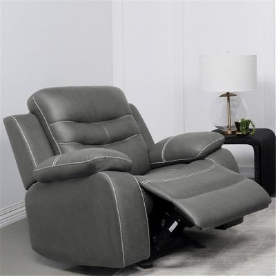 Gray Leather Glider Recliner with Manufactured Wood Frame