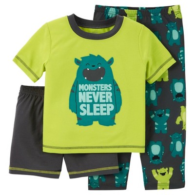 Carter&#39;s Just One You&#174; Baby Boys&#39; 3-Piece Monster Pajama Set Green 18M