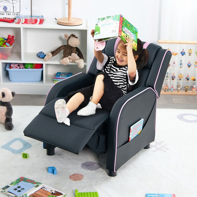Tangkula Kids Recliner Chair Ergonomic Leather Sofa Armchair w/Footrest Side Pocket, 5 of 11