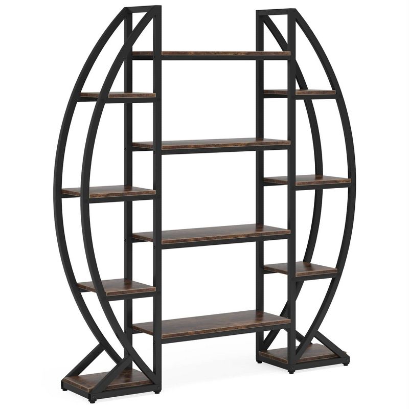 Tribesigns 55" Oval Bookshelf, Triple Wide 5 Tier Etagere Bookcase, Industrial Display Shelves for Living Room, 1 of 9