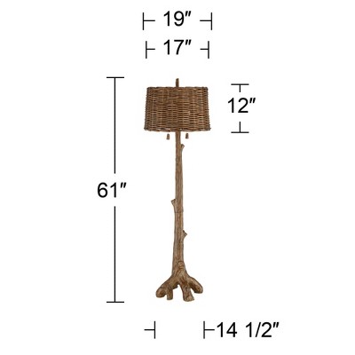 Rustic Faux Wood Floor Lamp with Wicker Shade