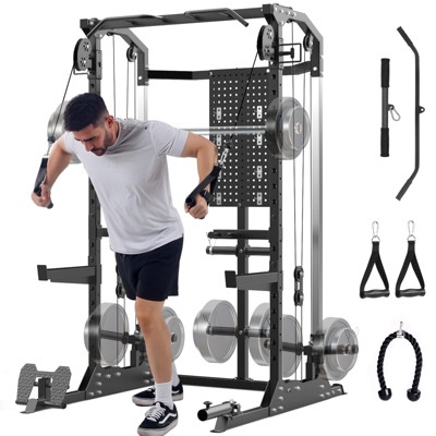 Coucheta Power Cage, 2000 LBS Squat Rack, Multifunctional Weight Cage with LAT Pulldown and Cable Crossover System, Workout Cage with Adjustable