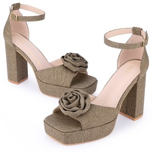 BLISSFUL STEP Women's Flower Square Toe Ankle Strap Chunky Heel Sandals - 1 of 3