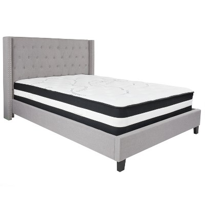 Emma and Oliver Extended Side Accent Nail Trimmed Platform Bed & Mattress