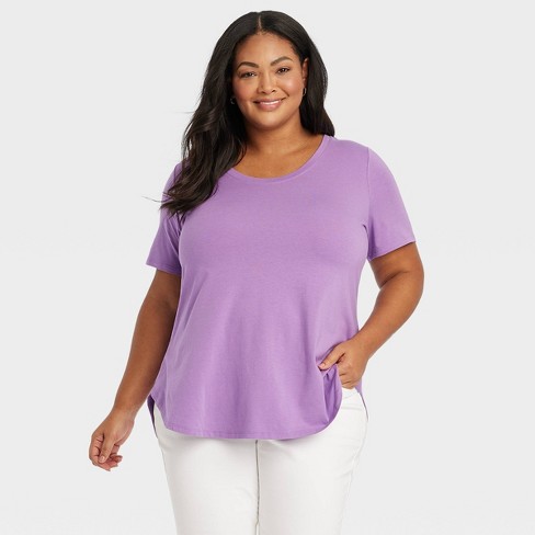 Women's Short Sleeve Relaxed Scoop Neck T-shirt - Ava & Viv™ Lavender ...