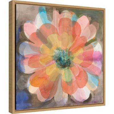 16" x 16" Multicolor Abstract Floral Canvas Print with Maple Frame