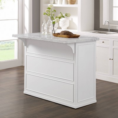 Cutler White Faux Marble Top Kitchen Island with Storage