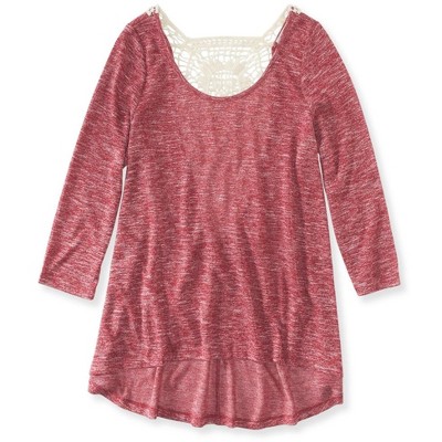 Aeropostale Womens Crochet-Back Embellished T-Shirt