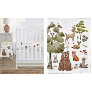 Sweet Jojo Designs Gender Neutral Unisex Baby Crib Bedding Set - Watercolor Woodland Forest Animals Green Brown White 4pc - 1 of 4