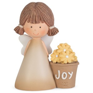 Dicksons Shaded Coffee Brown Joy Angel with Flowers 3 inch Resin Decorative Tabletop Figurine - 1 of 2