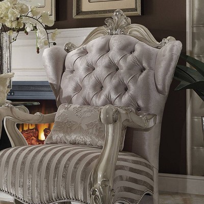Elegant Crescent Bone White Velvet Accent Chair with Wood Accents