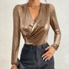 Women's V-Neck Glitter Party Top - Long Sleeve Blouse with Ruffle Detail, Stretchy Clubwear for Night Out - 2 of 4