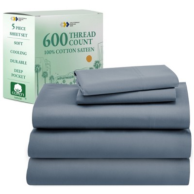 5-Star Luxury Sheet Set | 600 Thread Count 100% Cotton Sateen | Soft & Crisp Bed Sheets with Deep Pockets by California Design Den