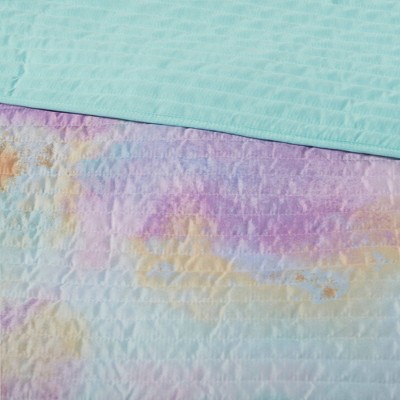 Full Blue Microfiber Watercolor Tie Dye Quilt Set