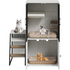 Dual Cat Litter Box Enclosure with Doors, Double Enclosed Structure Featuring Storage Compartment, Hidden Litter Furniture with Step - 1 of 4