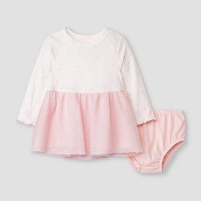 Image of Baby Girls' Star Rib Dress - Cat & Jack™ Light Pink 3-6M