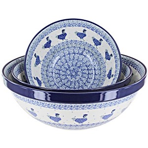 Blue Rose Polish Pottery 1400 Ceramika 3 Piece Serving Bowl Set - 1 of 1