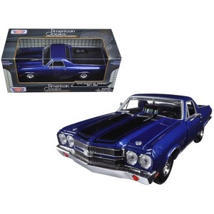 1970 Chevrolet El Camino SS 396 Dark Blue Metallic with Black Stripes 1/24 Diecast Model Car by Motormax - 1 of 3