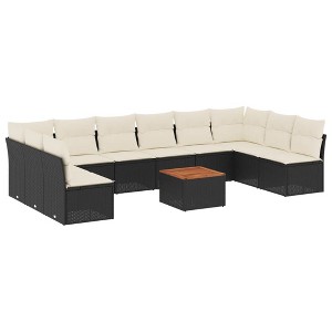 vidaXL Patio Sofa Set with Cushions Outdoor Furniture 11 Piece Poly Rattan - Black and Cream - 1 of 4