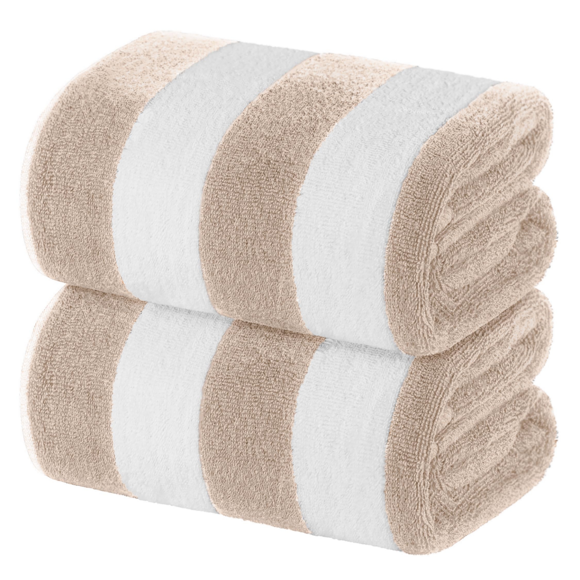 White Classic 100% Cabana Striped Oversized Beach Towels Set of 2 - 35x70" Beige