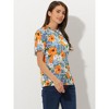 INSPIRE CHIC Women's Ruffled Short Sleeve Floral Mock Neck Summer Top - 3 of 4