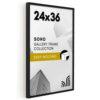 Americanflat 24x36 Poster Frame with Polished Plexiglass - Soho Collection - Gallery Style Deep Molding Picture Frames for Wall Display - Black