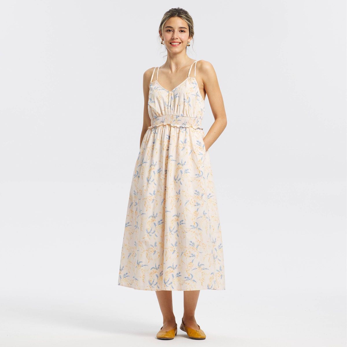 Women's Double Strap Smocked Waist Midi Dress - Universal Thread™