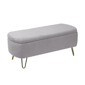 Modern Faux Fur Entryway Bench Upholstered Padded with Storage - 1 of 4