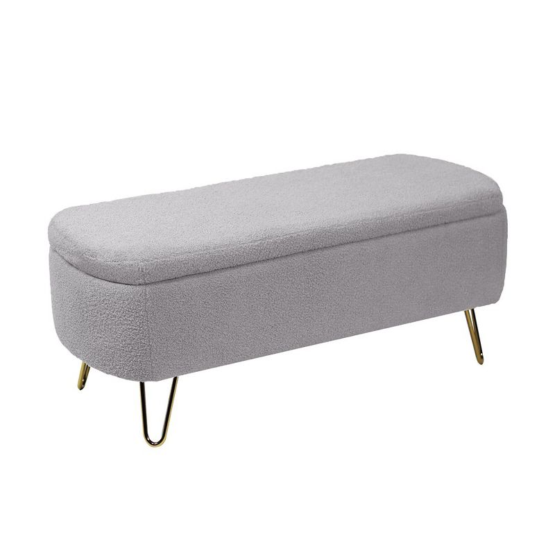 Storage Ottoman Bench, Storage Bench With Safety Hinge, Metal Feet Faux Fur Upholstered Storage Bench, 2 of 9