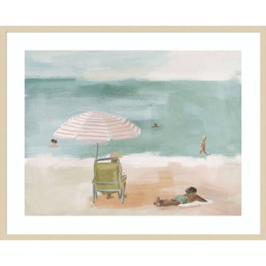 41"x33" Don't Worry Be Happy by Urban Road Wood Framed Wall Art Print Brown - Amanti Art: Coastal Scene, Serene Beach - 1 of 4