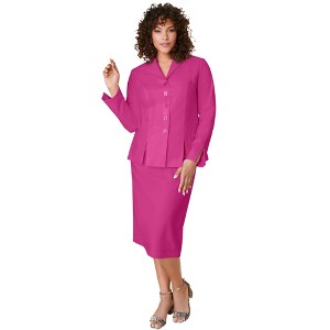 Roaman's Petite Plus Size Long Sleeve Shawl-Collar Jacket & Sheath Skirt Set – 2-Piece Suit - 1 of 4