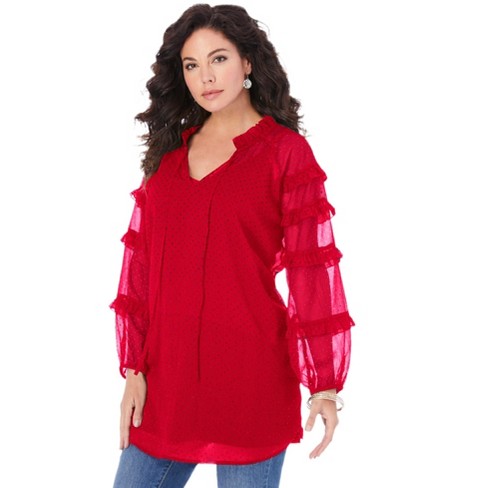 Red ruffle store blouse plus size