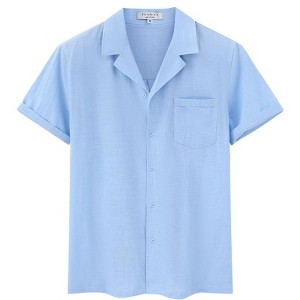 Men's Linen Shirts Short Sleeve Casual Button Down Shirts Lightweight Summer Beach Shirt with Pocket - 1 of 4
