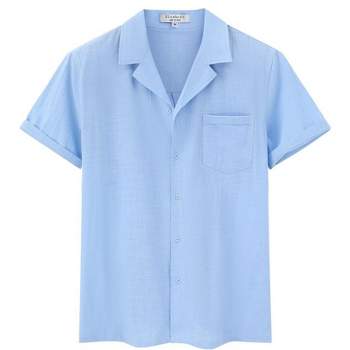 Men's Linen Shirts Short Sleeve Casual Button Down Shirts Lightweight Summer Beach Shirt with Pocket