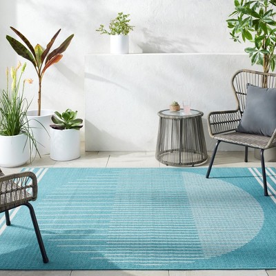 Heathr 5'3" Square Blue and White Synthetic Outdoor Area Rug