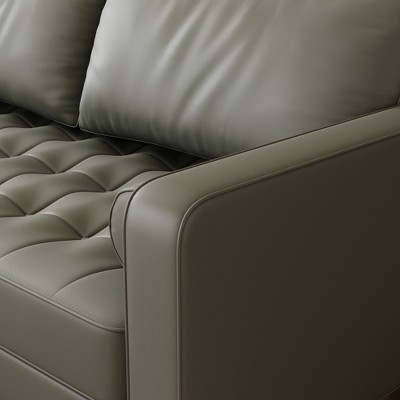 70" Gray Faux Leather Tufted Sofa with Track Arms