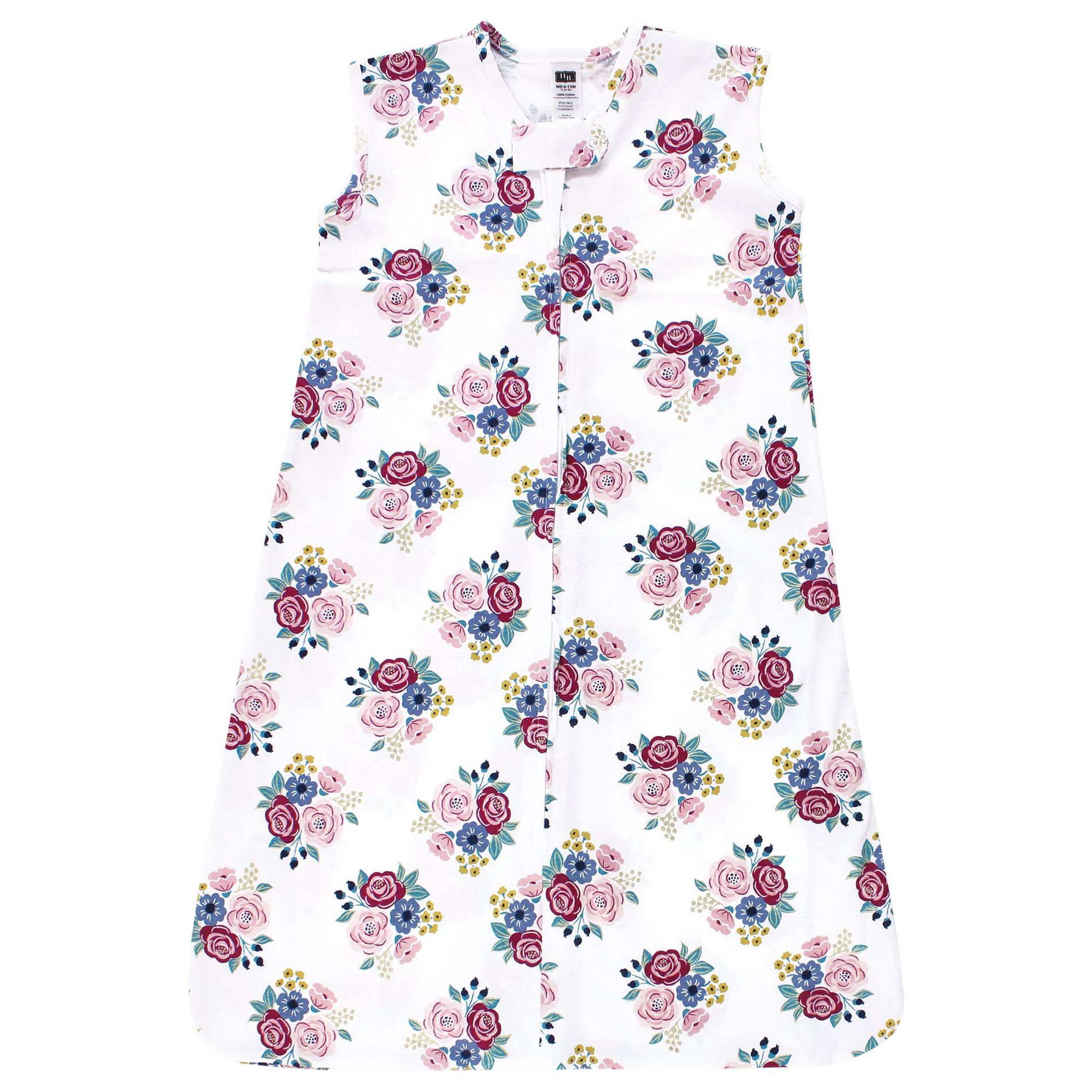 Hudson Baby Infant Girl Cotton Sleeveless Wearable Sleeping Bag, Sack, Blanket, Blush Navy Floral, 6-12 Months