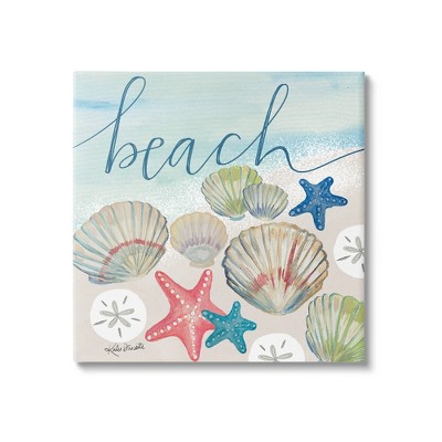 Stupell Beach Phrase Seashells and Sand Gallery Wrapped Canvas Wall Art