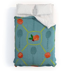 Deny Designs H Miller Ink Illustration Tennis Rackets Roses Kids' Comforter and Sham Set Blue - 1 of 4