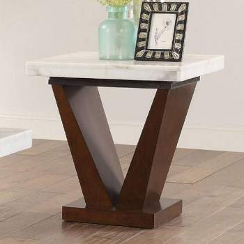 22" Forbes Accent Table White Marble/Walnut - Acme Furniture