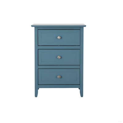 GlasFlength Nightstands Modern Three Drawer Bedside Table with Metal Handles Elegant Design for Bedroom Storage, Blue, 19"*15"*25"