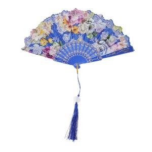 Unique Bargains Rose Print with Tassel Folding Fan 1 Pc - 1 of 4