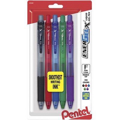 Pentel EnerGel-X Retractable Liquid Gel Pen, 0.5 mm, Assorted Colors, pk of 5
