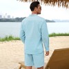 Men's 2 Pieces Cotton Linen Set Casual Long Sleeve Henley Shirts and Shorts Summer Matching Outfits - 4 of 4