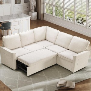 Dyonery 78 in Comfy Linen Modular Sectional Sofa 5 Seat L-Shaped Sectional Sofa with Pull Out Bed,Convertible Sleeper Sofa Bed for Living Room - 1 of 4