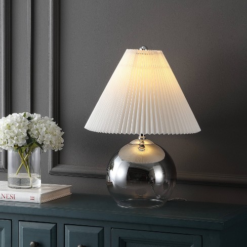 22.5" Louisa MidCentury Round Glass/Iron Pleated Shade Table Lamp (Includes LED Light Bulb) Smoke Gradient/Chrome - JONATHAN Y - image 1 of 4