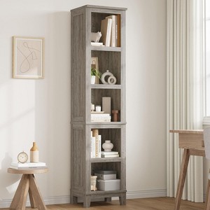 Tall Bookcase with Adjustable Shelves, 5 Tier Farmhouse Bookshelf with Wooden Legs, Rustic Vintage Book Shelf for Living Room Office - 1 of 4